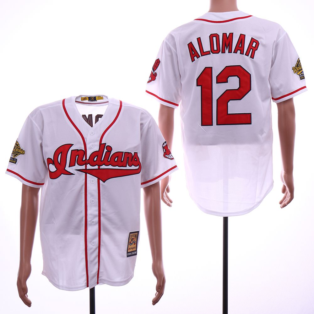Men Cleveland Indians #12 Alomar White Throwback MLB Jerseys->cleveland indians->MLB Jersey